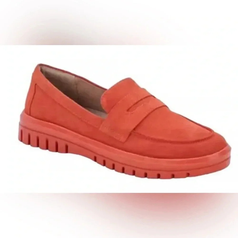 Blondo Coral-Orange Suede Lug Sole Penny Loafers